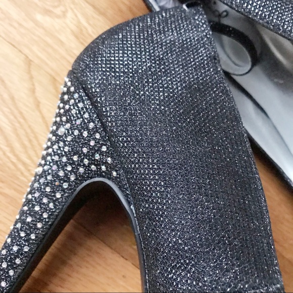New Black Platform Sparkly Heels with Rhinestones - Picture 4 of 6